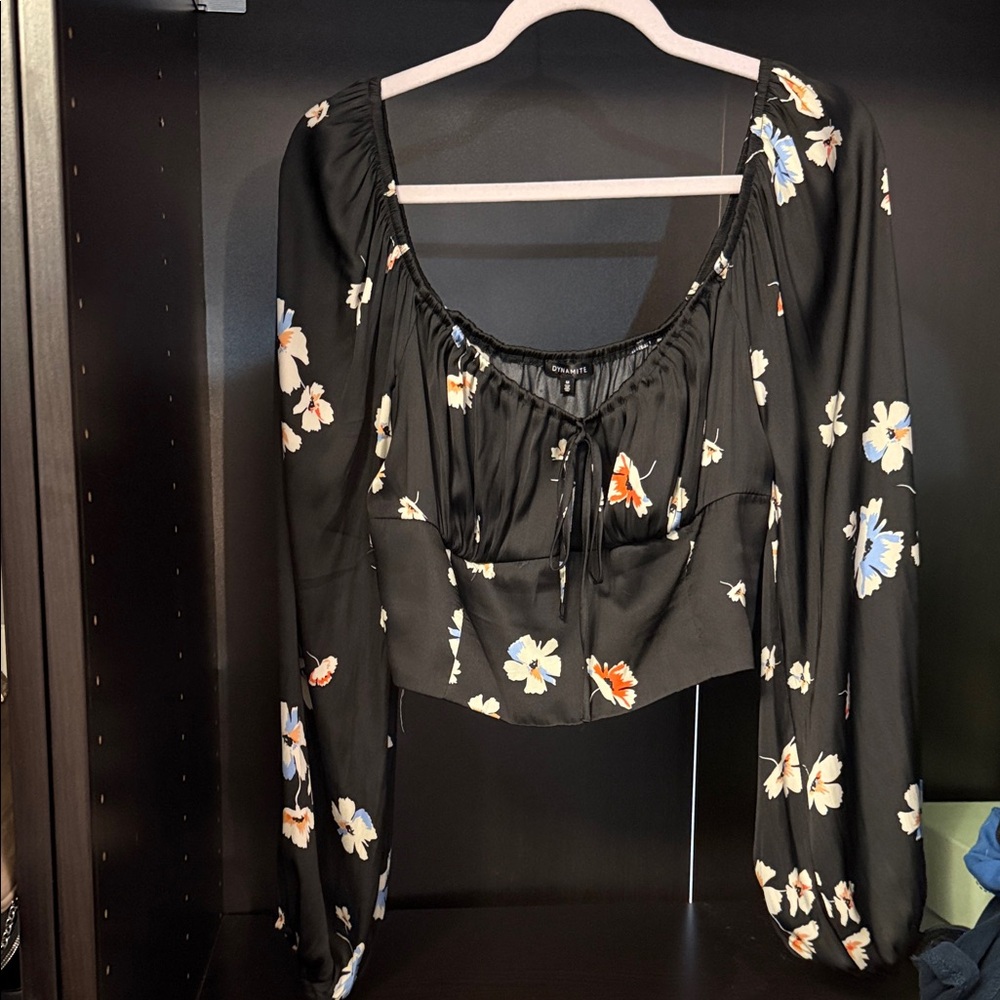 Dynamite Black Floral Blouse